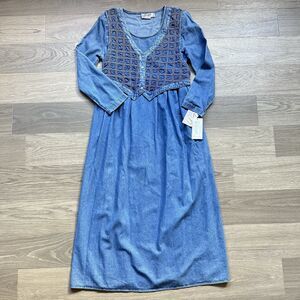 Vintage d. Frank Dress Women 10 Denim Blue Western Prairie Cottage Boho 90s